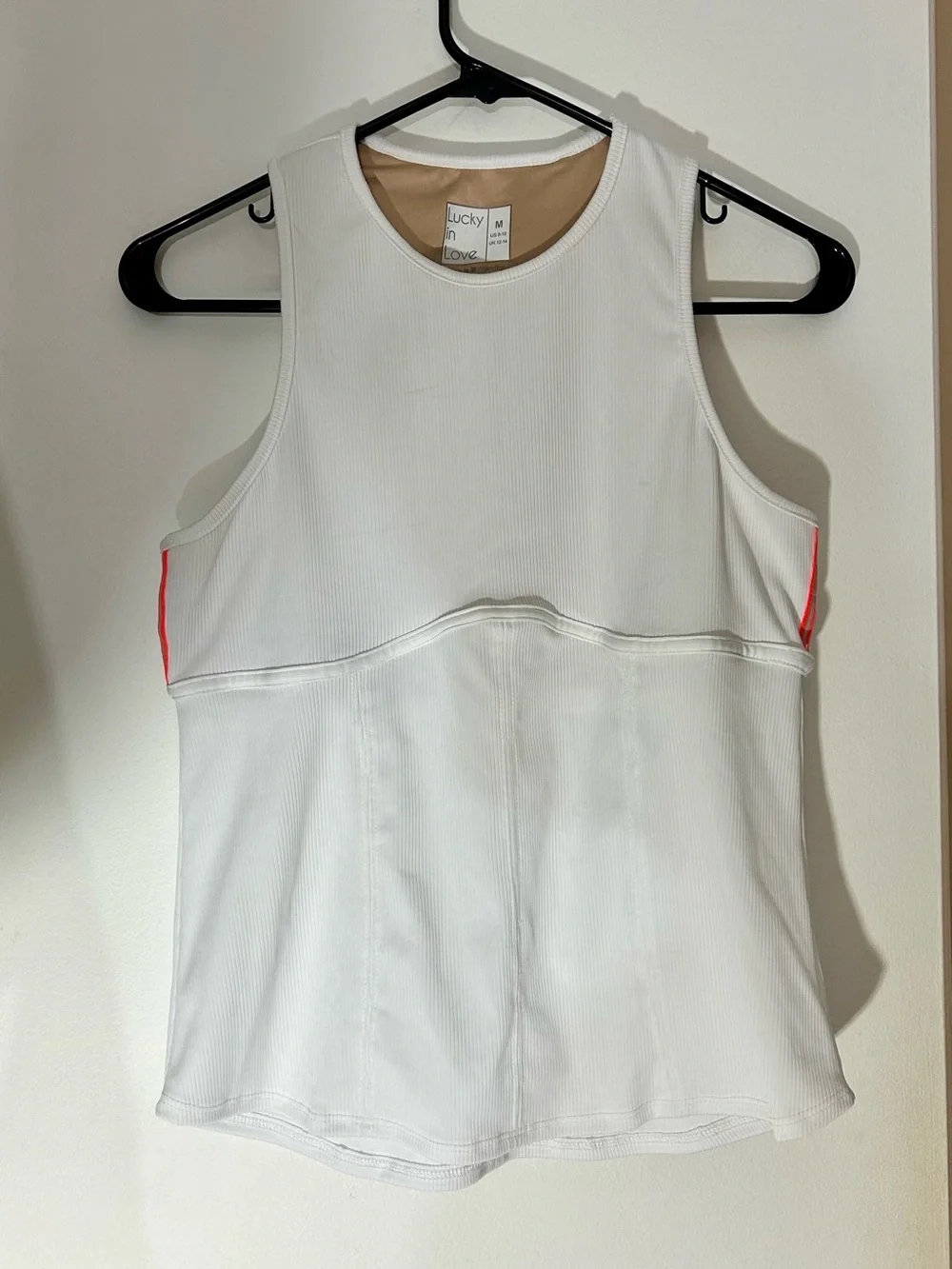 Lucky in Love White Racerback Tank with Lace Back Panel, Women’s Medium - Tennis